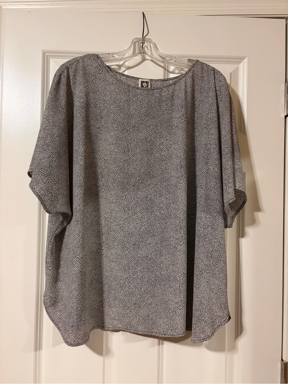 Anne Klein Black and White Dot-Pattern Boatneck Blouse